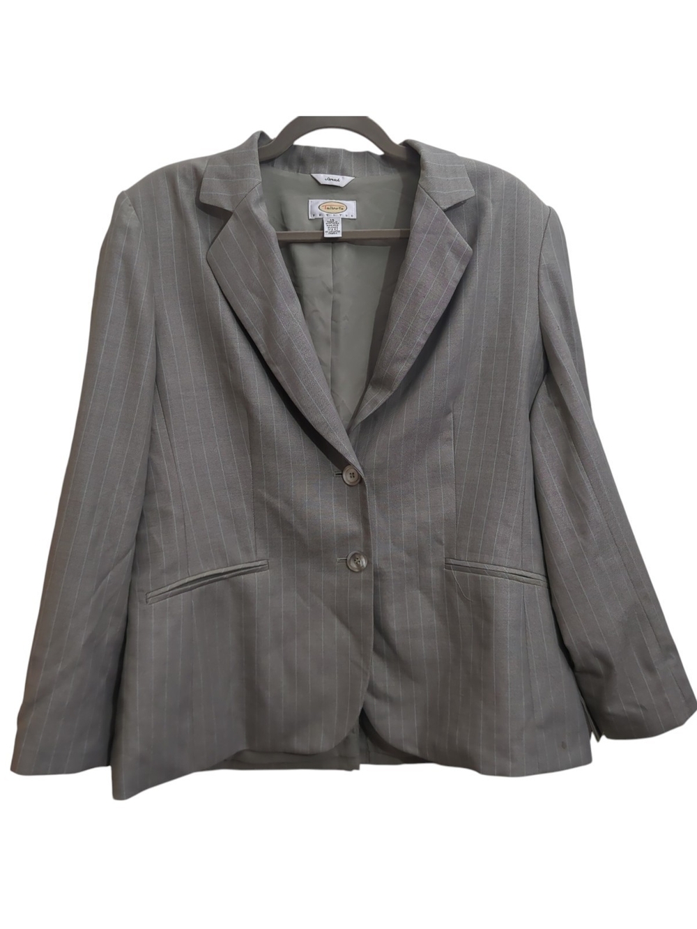 VTG Y2K Talbots Petites Wool Silk Pinstripe Pant Suit 14 Grey Quiet Luxury Corp - Picture 2 of 14